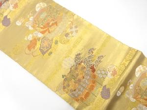 アンティーク　貝桶に松菊模様織出し袋帯（材料）